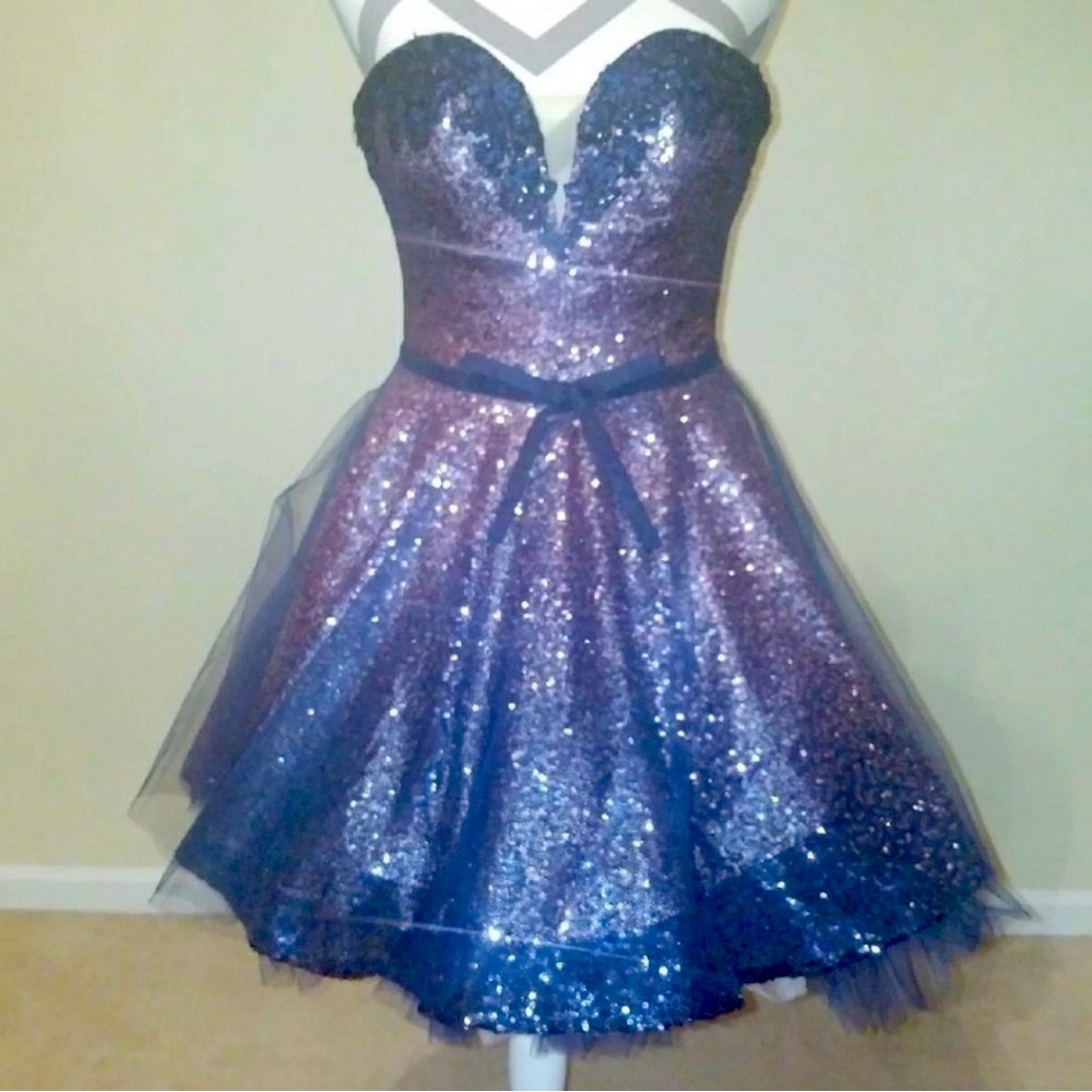 Jovani stunning sequin blue pink dress size 0